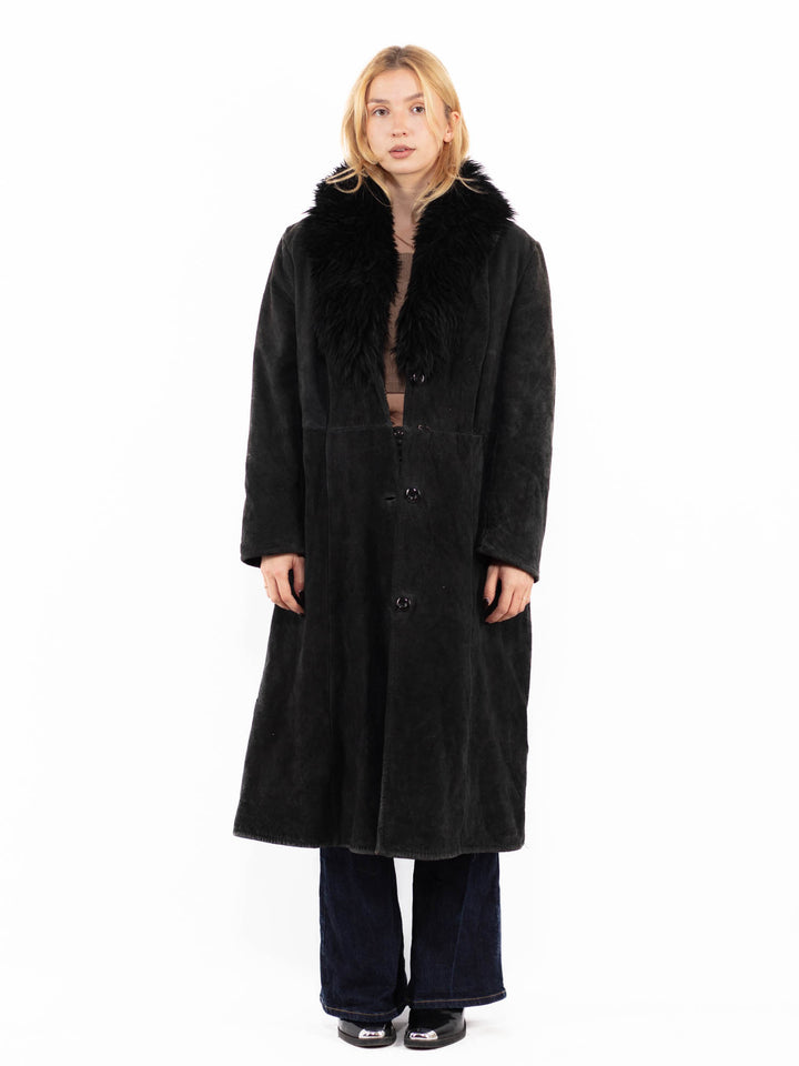 Vintage 90's Penny Lane Suede Sherpa Coat in Black