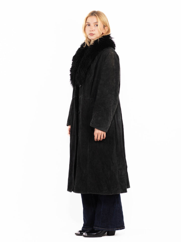 Vintage 90's Penny Lane Suede Sherpa Coat in Black