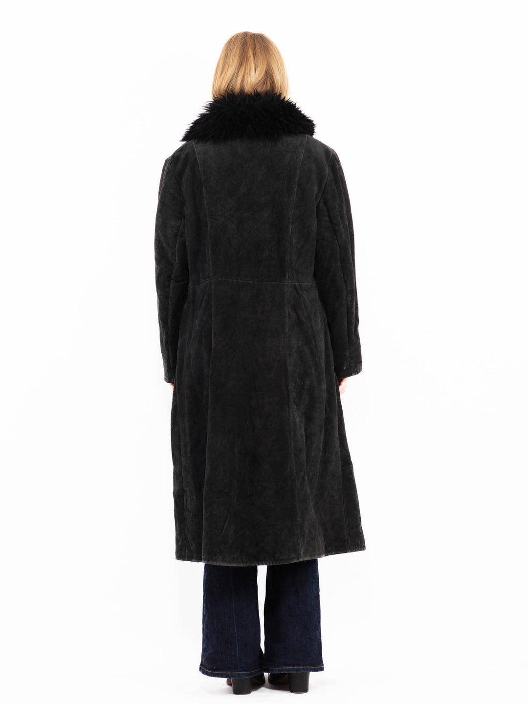 Vintage 90's Penny Lane Suede Sherpa Coat in Black