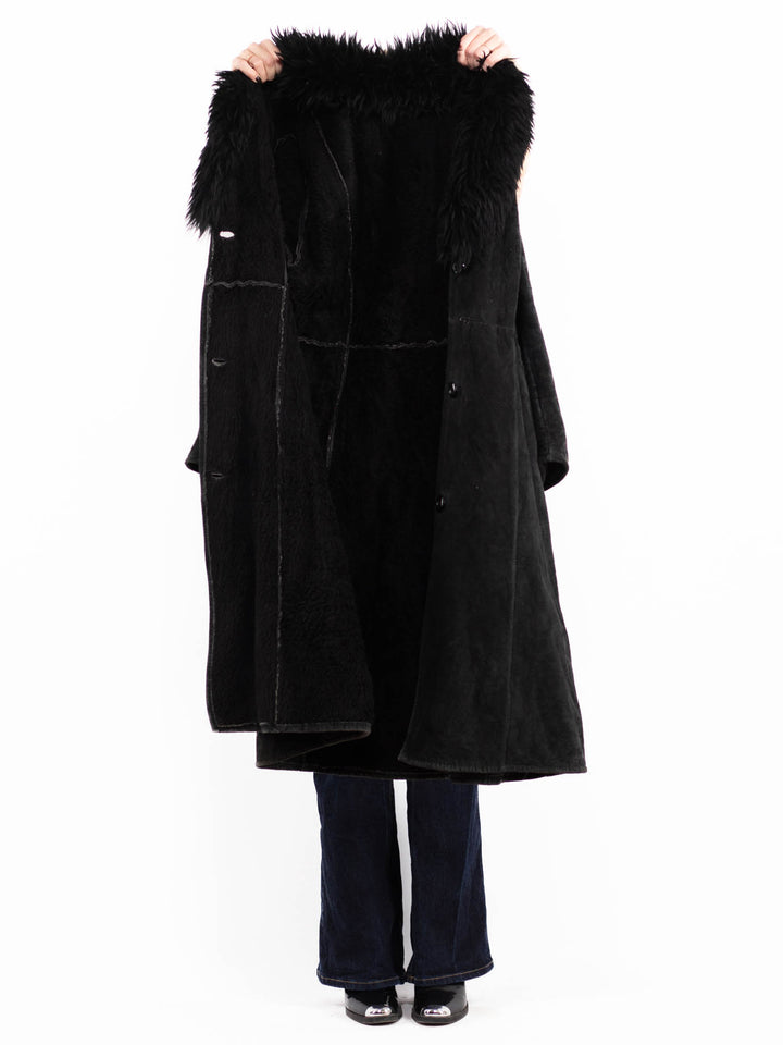 Vintage 90's Penny Lane Suede Sherpa Coat in Black