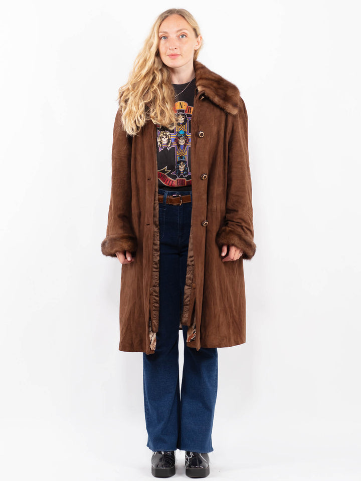 Vintage 90's Women Suede Coat in BrownA0437