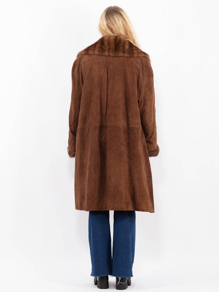 Vintage 90's Women Suede Coat in BrownA0437