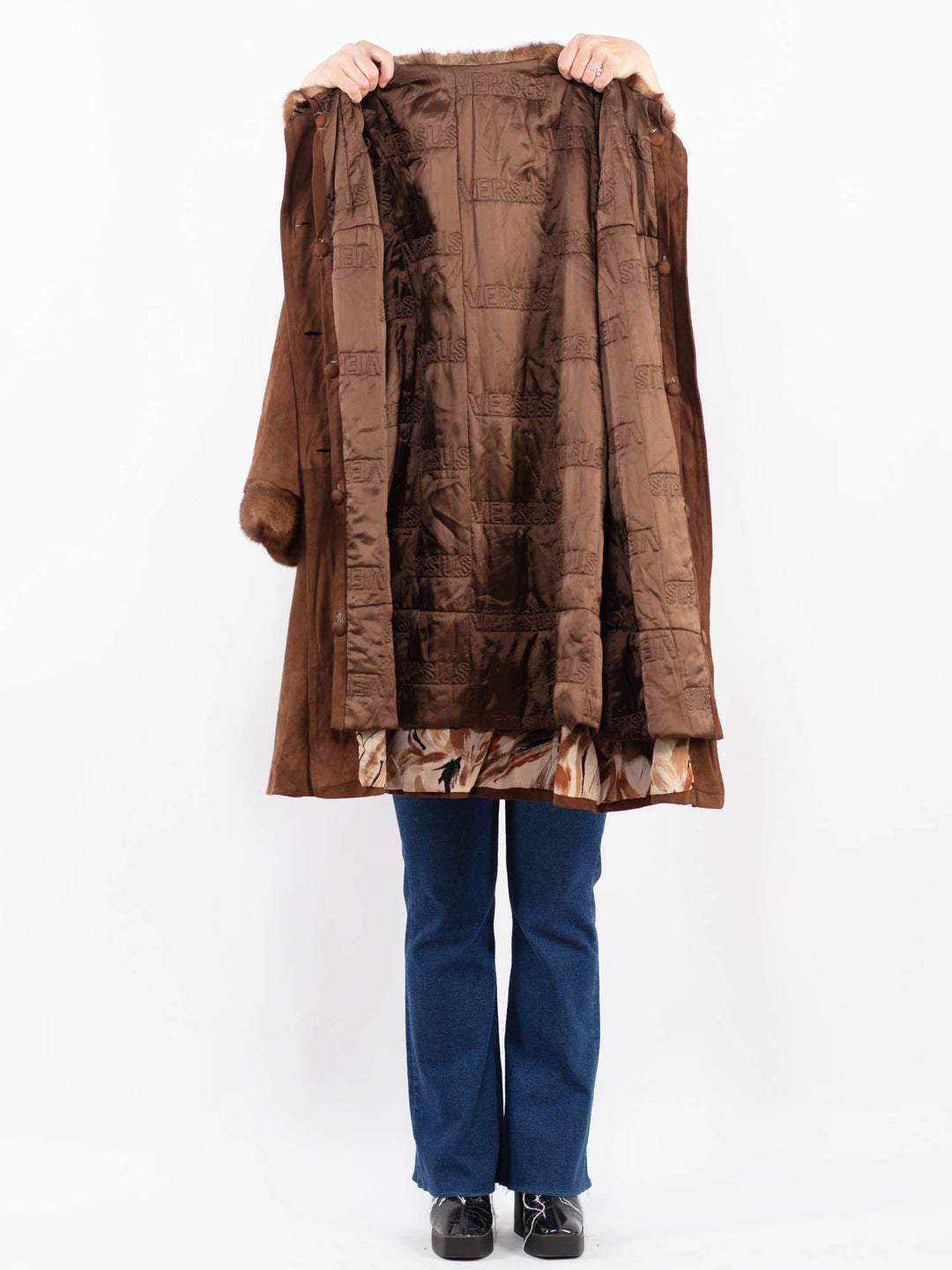 Vintage 90's Women Suede Coat in BrownA0437