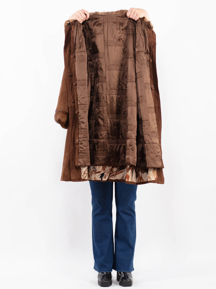 Vintage 90's Women Suede Coat in BrownA0437