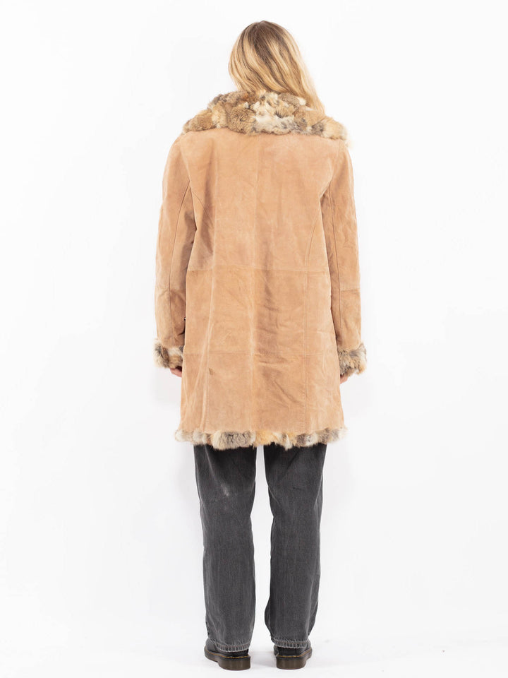 Vintage 90's Penny Lane Suede Fur Coat in Beige
