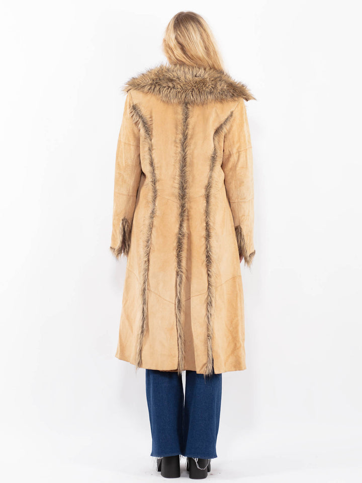Vintage 90's Women Suede Sherpa Coat in BeigeA0481