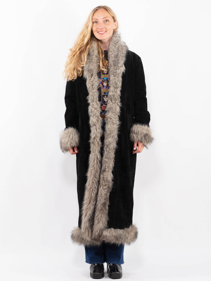 Vintage 90's Women Suede Sherpa Coat in BlackA0484