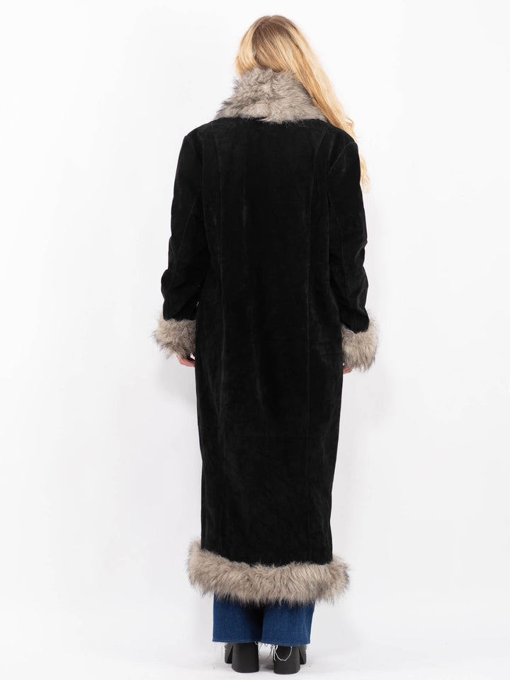 Vintage 90's Women Suede Sherpa Coat in BlackA0484