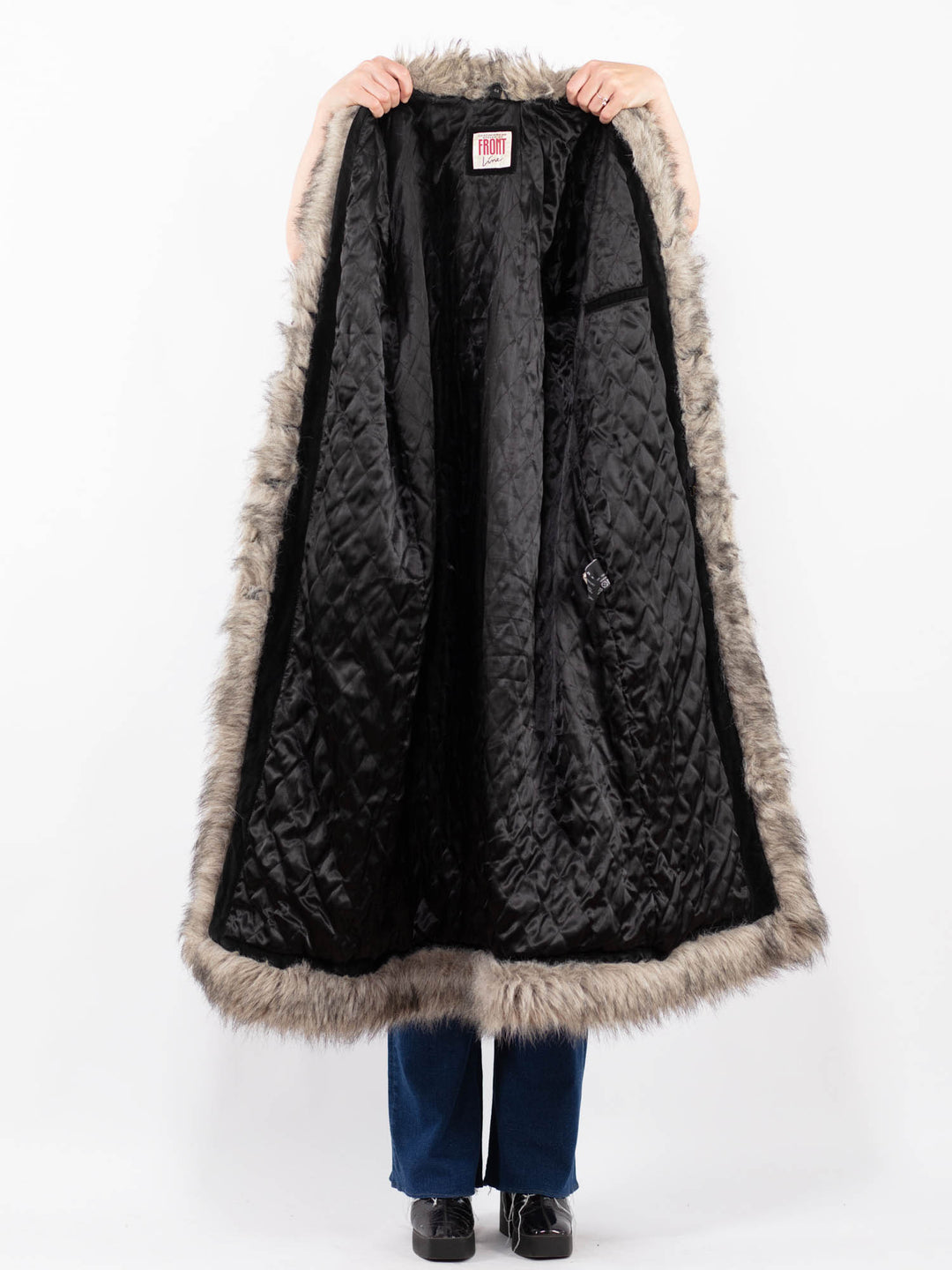 Vintage 90's Women Suede Sherpa Coat in BlackA0484