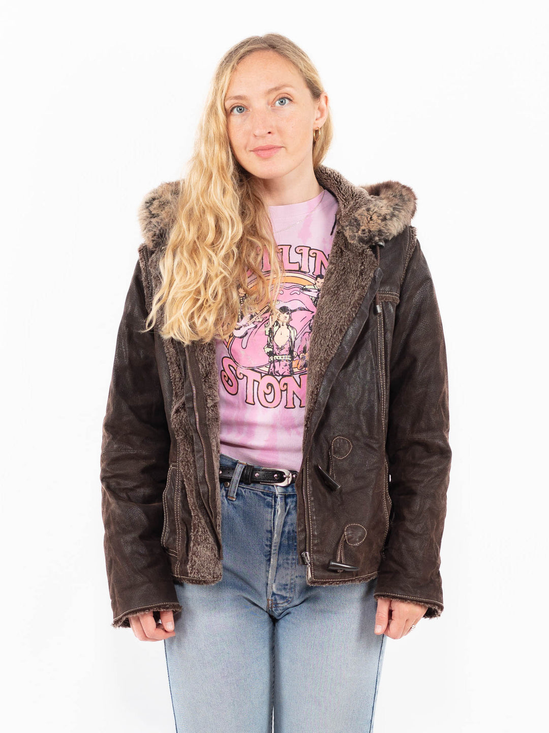 Vintage 90's Women Suede Sherpa Jacket in BrownA0507