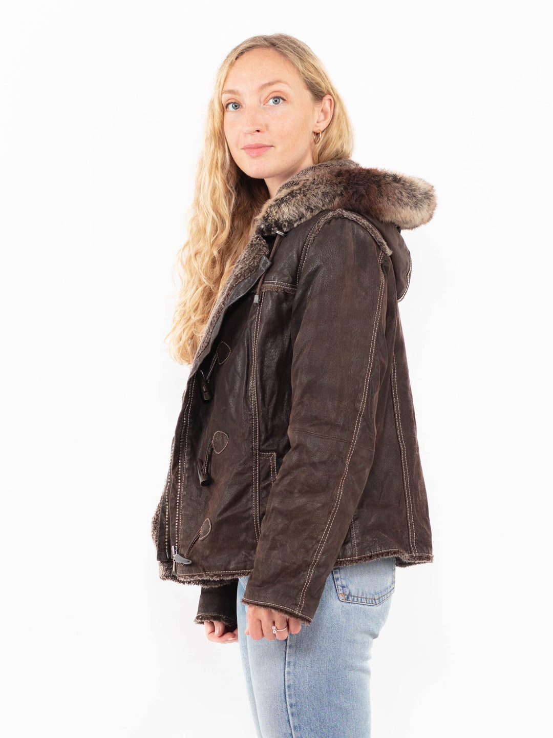 Vintage 90's Women Suede Sherpa Jacket in BrownA0507