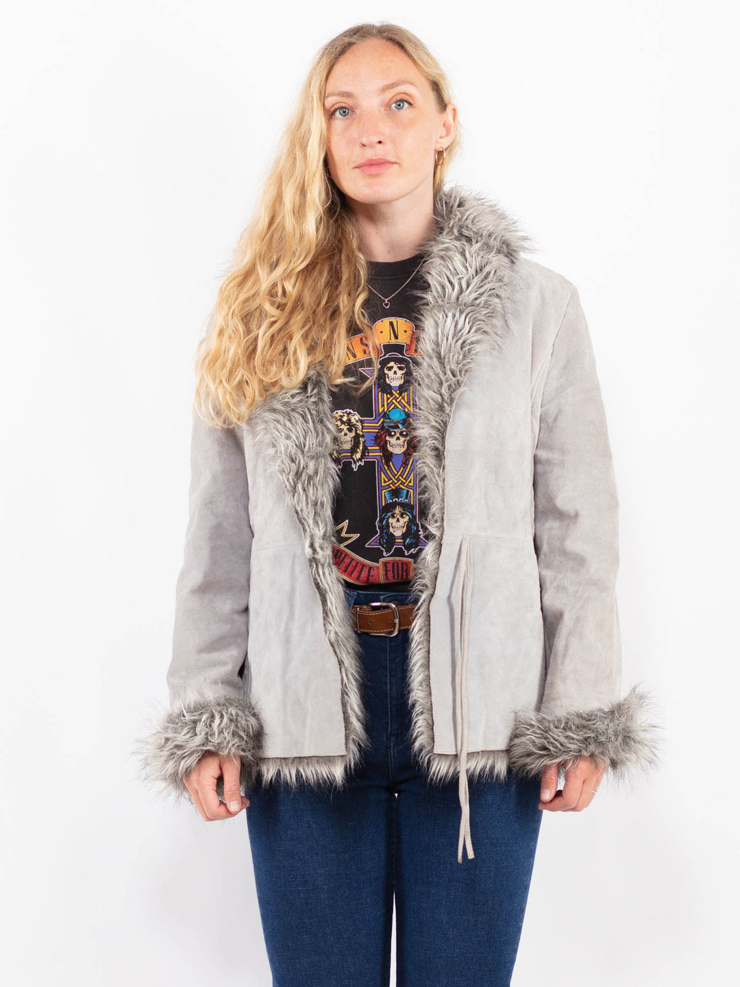 Vintage 90's Women Suede Sherpa Jacket in GrayA0446