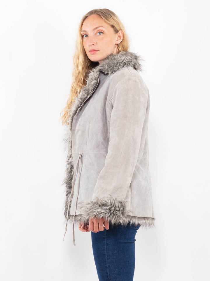 Vintage 90's Women Suede Sherpa Jacket in GrayA0446