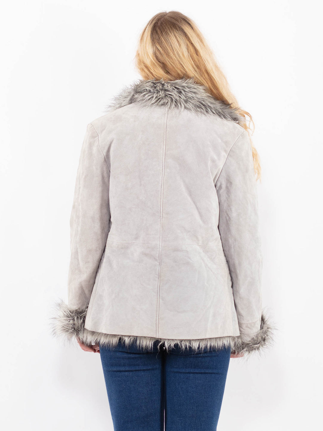 Vintage 90's Women Suede Sherpa Jacket in GrayA0446