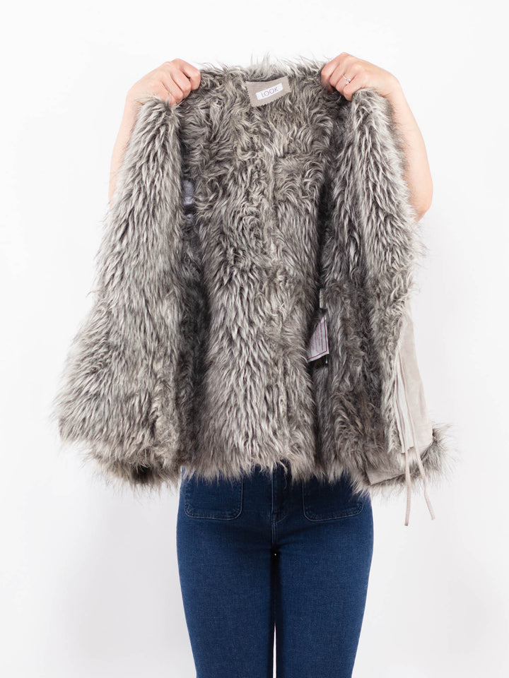 Vintage 90's Women Suede Sherpa Jacket in GrayA0446