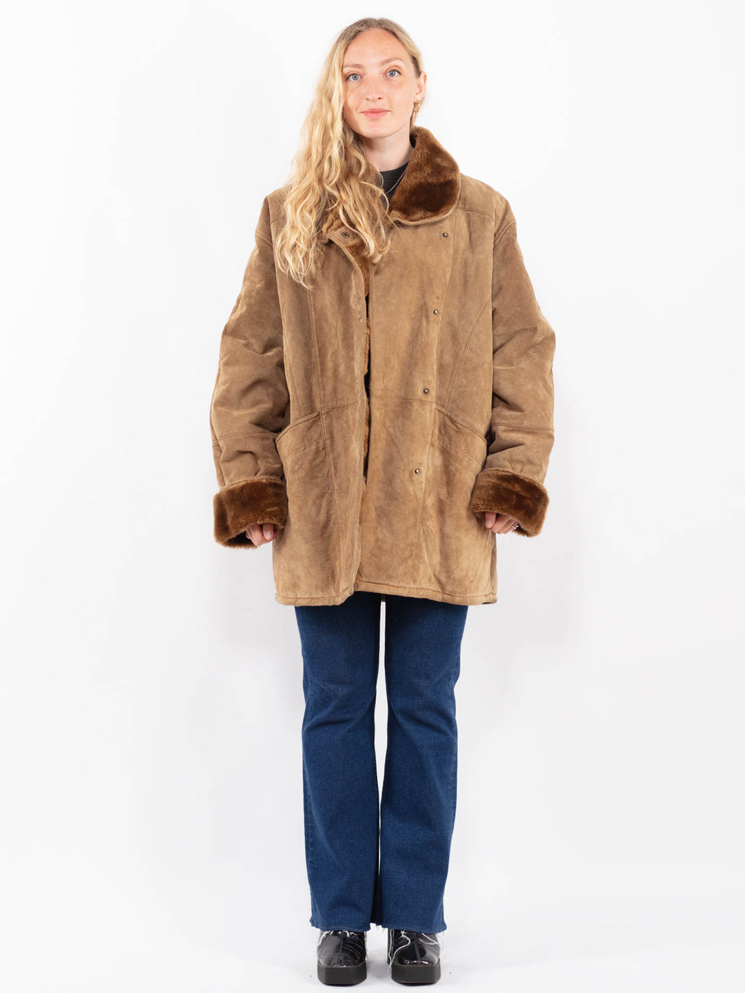 Vintage 90's Women Suede Sherpa Coat in BrownA0368