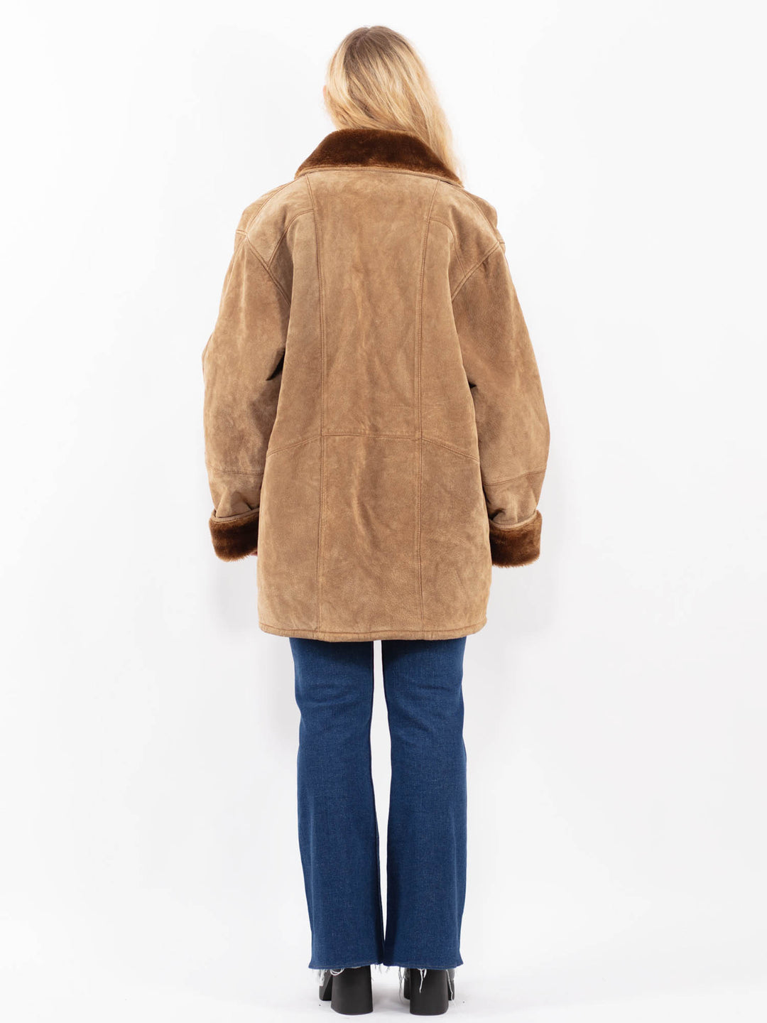 Vintage 90's Women Suede Sherpa Coat in BrownA0368