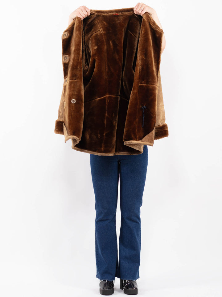 Vintage 90's Women Suede Sherpa Coat in BrownA0368