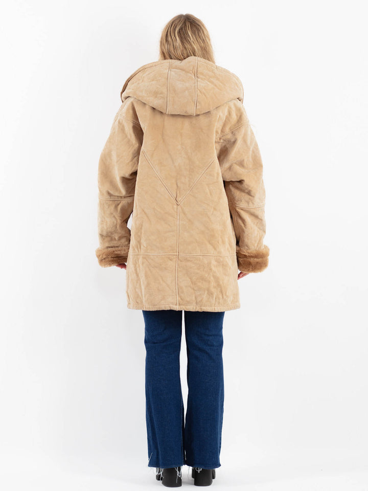 Vintage 90's Women Suede Sherpa Coat in BeigeV9868