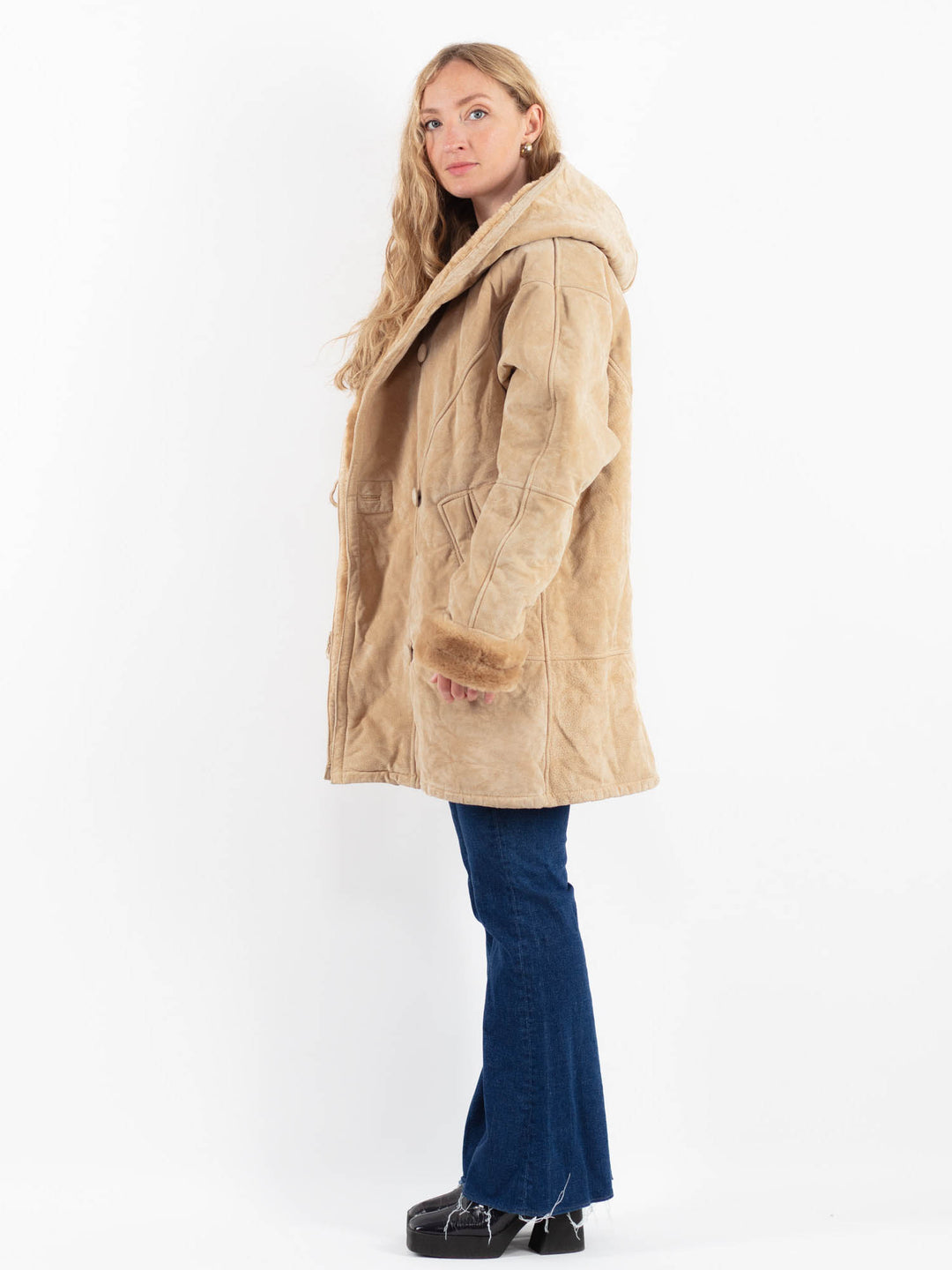 Vintage 90's Women Suede Sherpa Coat in BeigeV9868