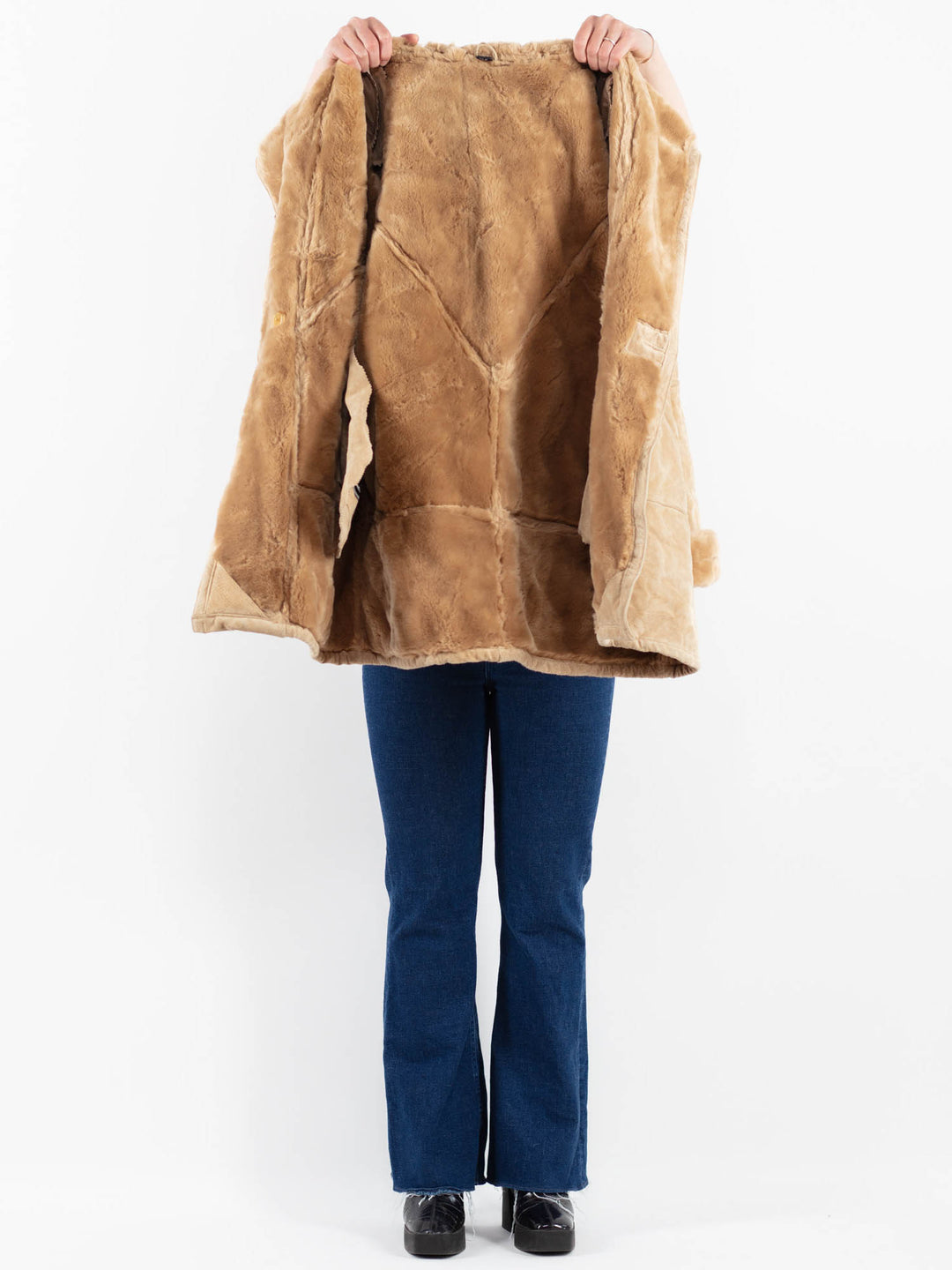 Vintage 90's Women Suede Sherpa Coat in BeigeV9868