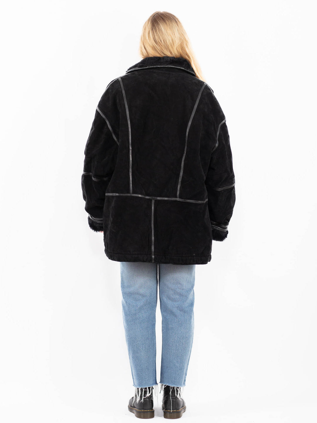 Vintage 90's Women Suede Sherpa Coat in BlackA0522