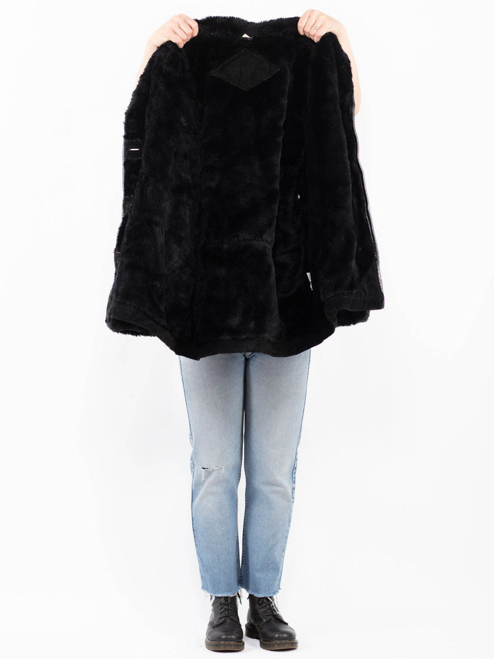 Vintage 90's Women Suede Sherpa Coat in BlackA0522