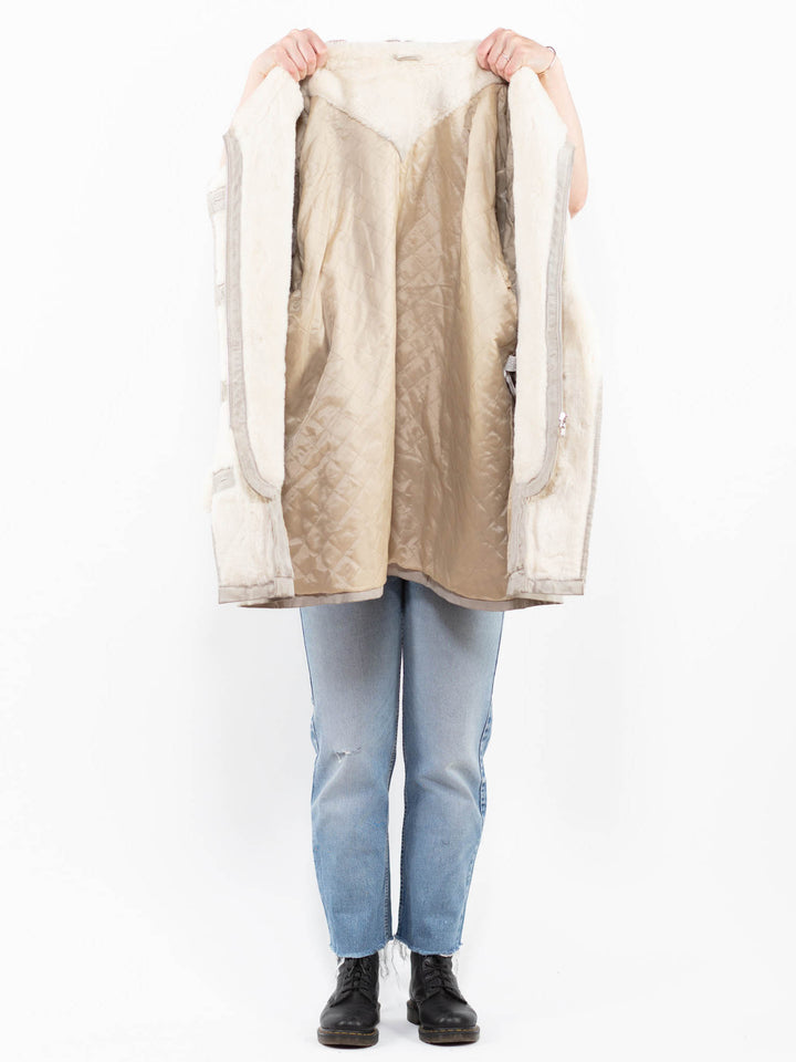 Vintage 90's Women Suede Sherpa Coat in GrayA0271