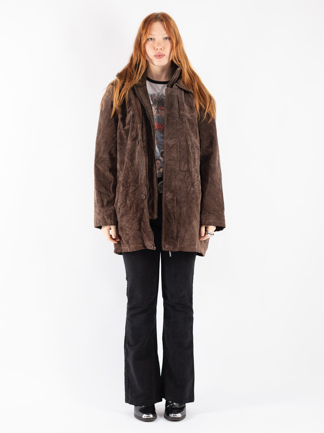 Vintage 90's Women Suede Sherpa Coat in Brown
