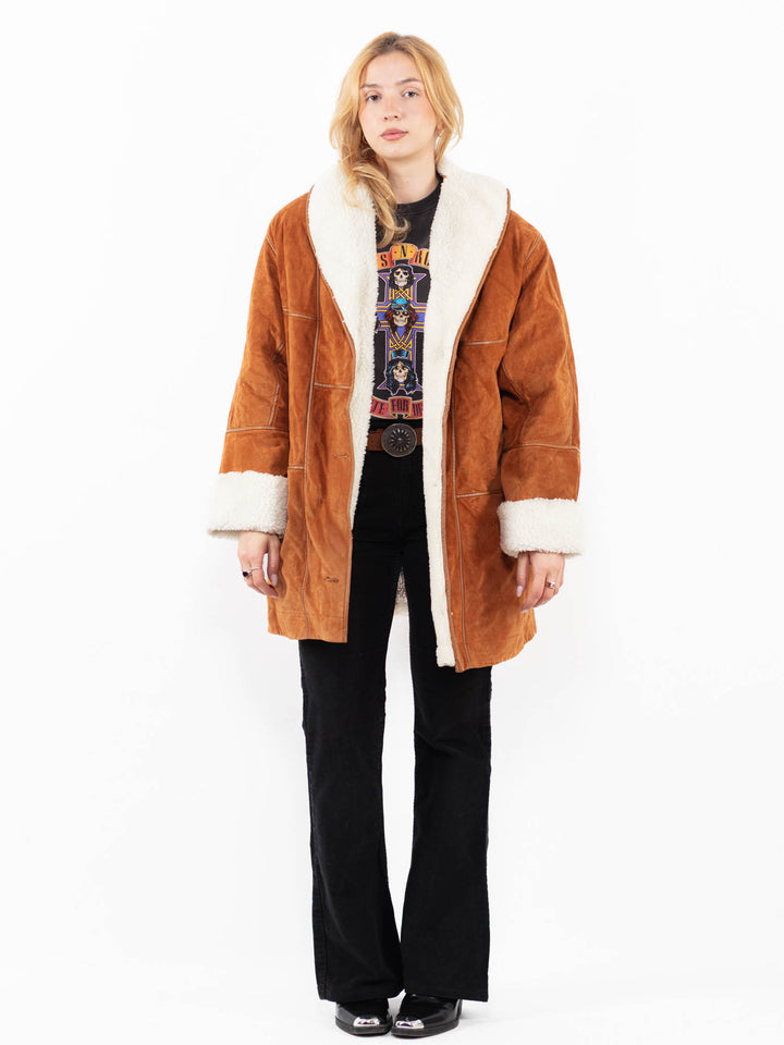 Vintage 90's Women Suede Sherpa Coat in BrownA1093