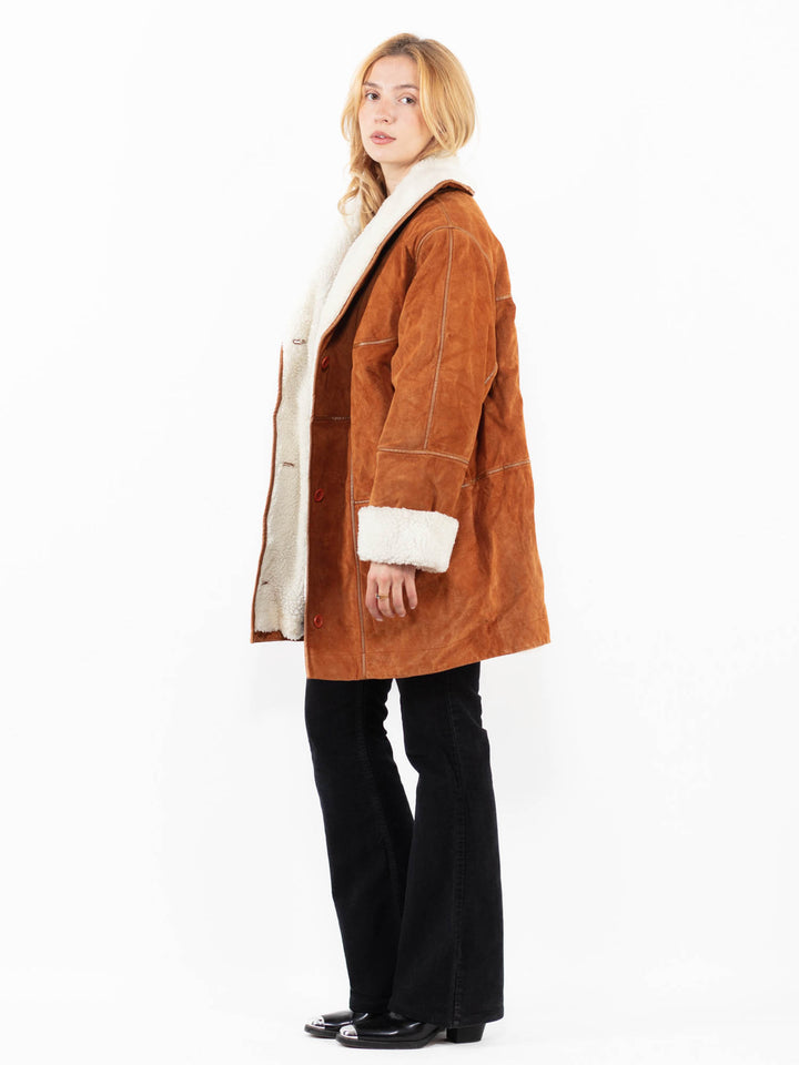 Vintage 90's Women Suede Sherpa Coat in BrownA1093