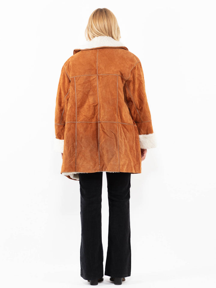 Vintage 90's Women Suede Sherpa Coat in BrownA1093