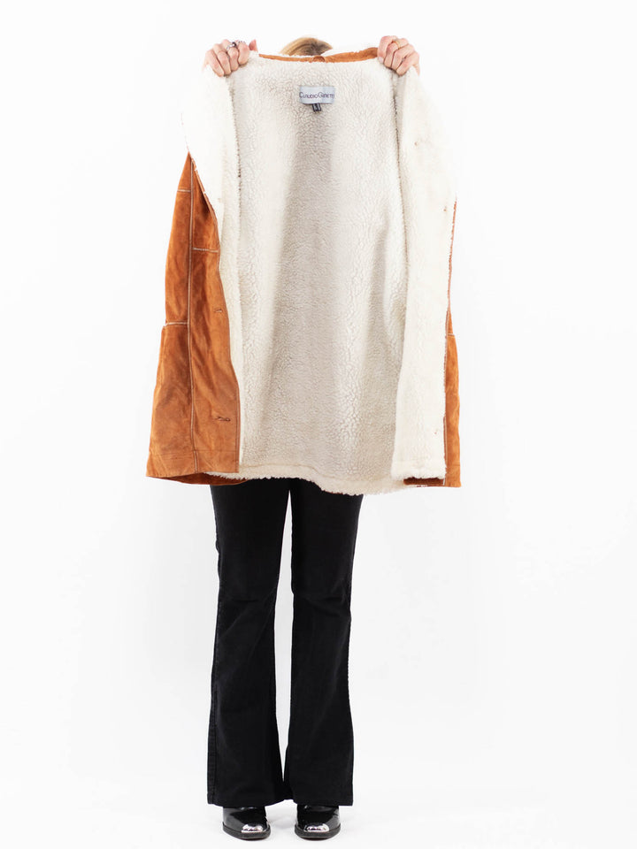Vintage 90's Women Suede Sherpa Coat in BrownA1093