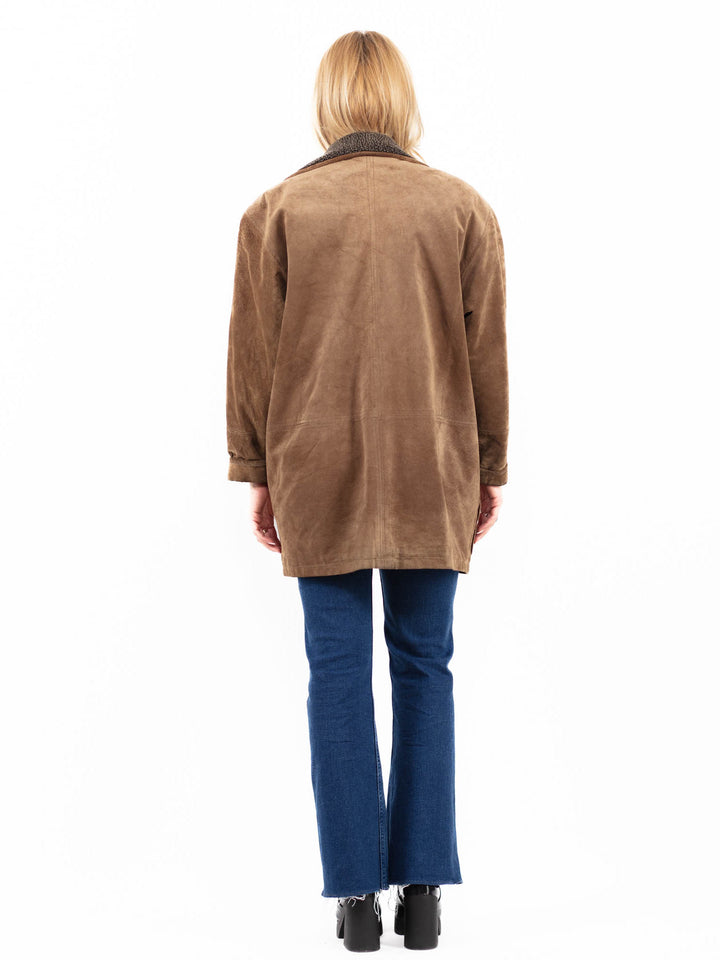 Vintage 90's Women Suede Sherpa Coat in BeigeA0089