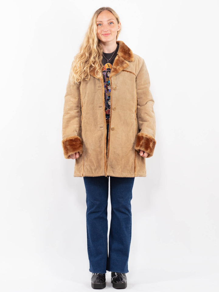 Vintage 00's Women Suede Sherpa Coat in BeigeA0409