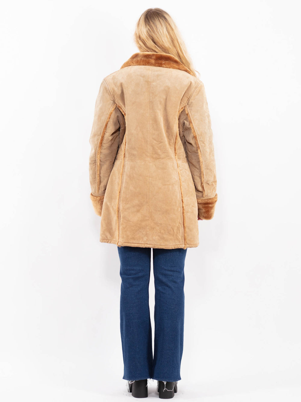 Vintage 00's Women Suede Sherpa Coat in BeigeA0409