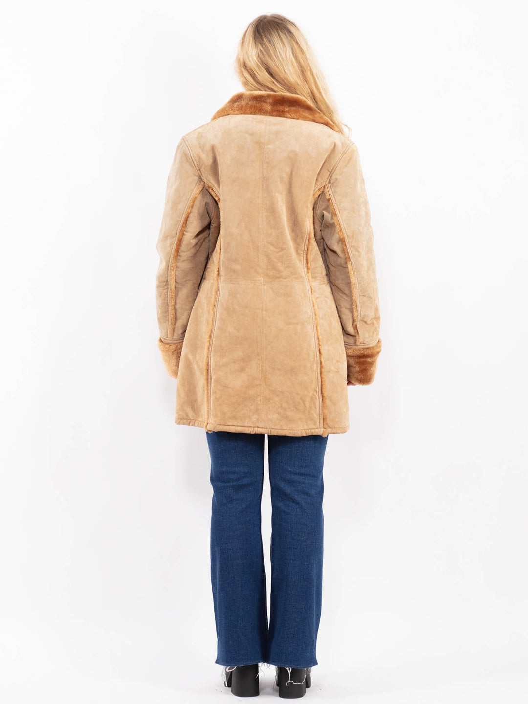 Vintage 00's Women Suede Sherpa Coat in BeigeA0409