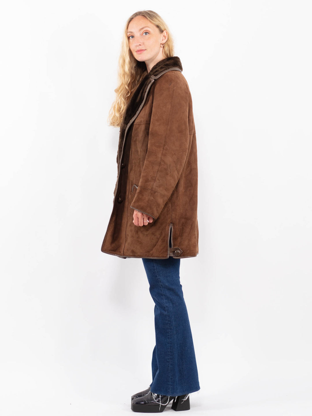 Vintage 90's Women Suede Sherpa in BrownA0413