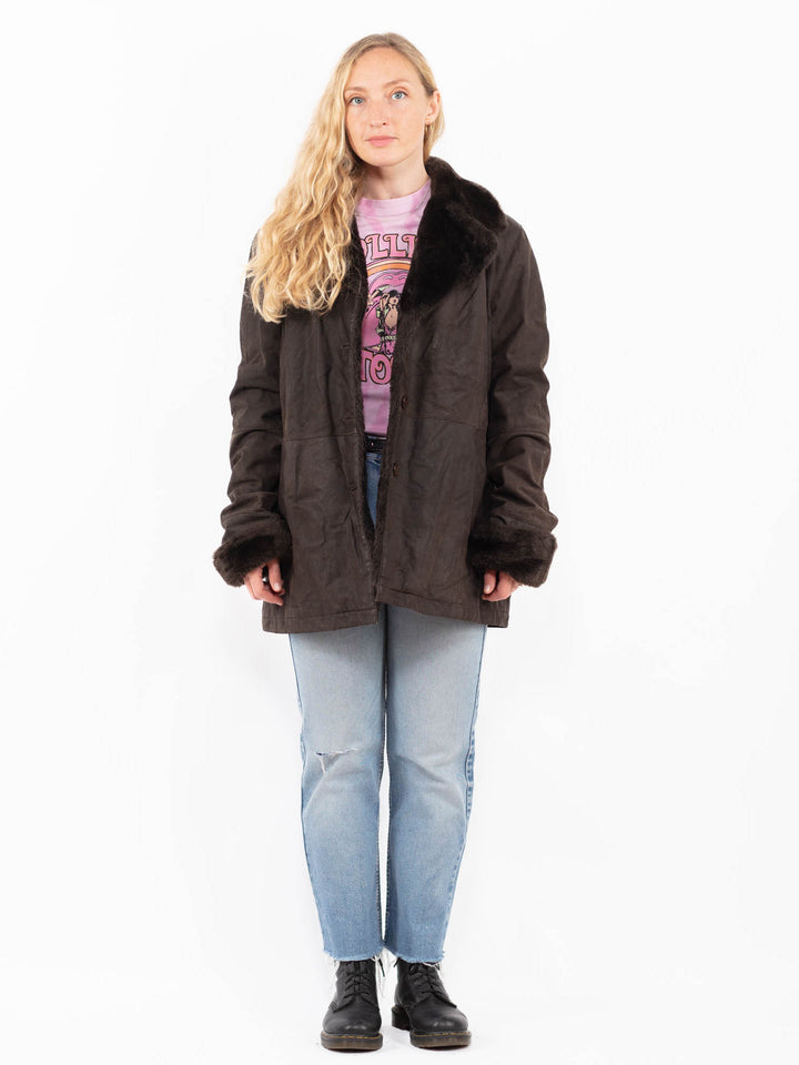 Vintage 90's Women Suede Sherpa Coat in BrownA0567