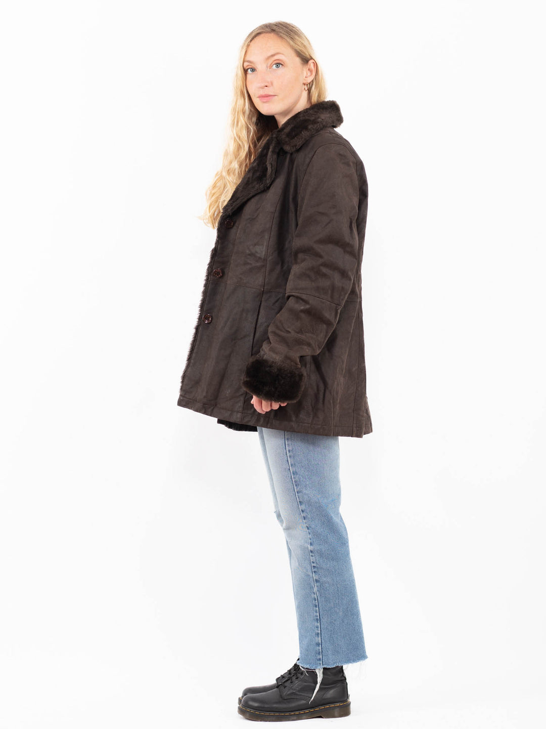 Vintage 90's Women Suede Sherpa Coat in BrownA0567