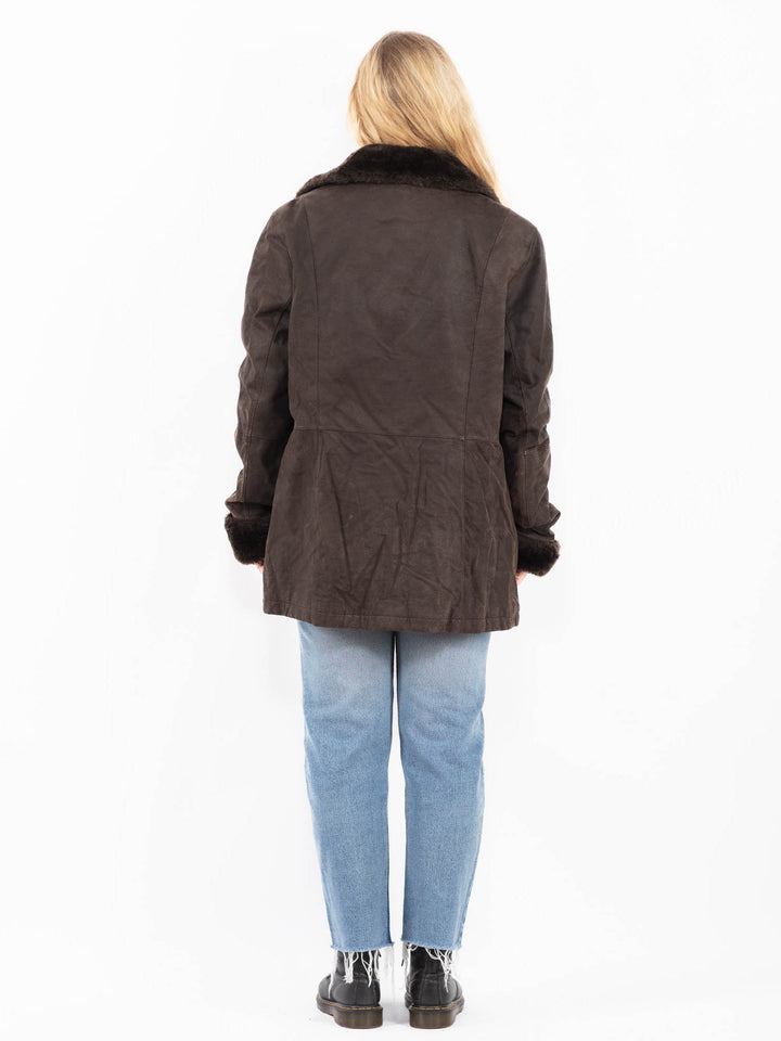 Vintage 90's Women Suede Sherpa Coat in BrownA0567