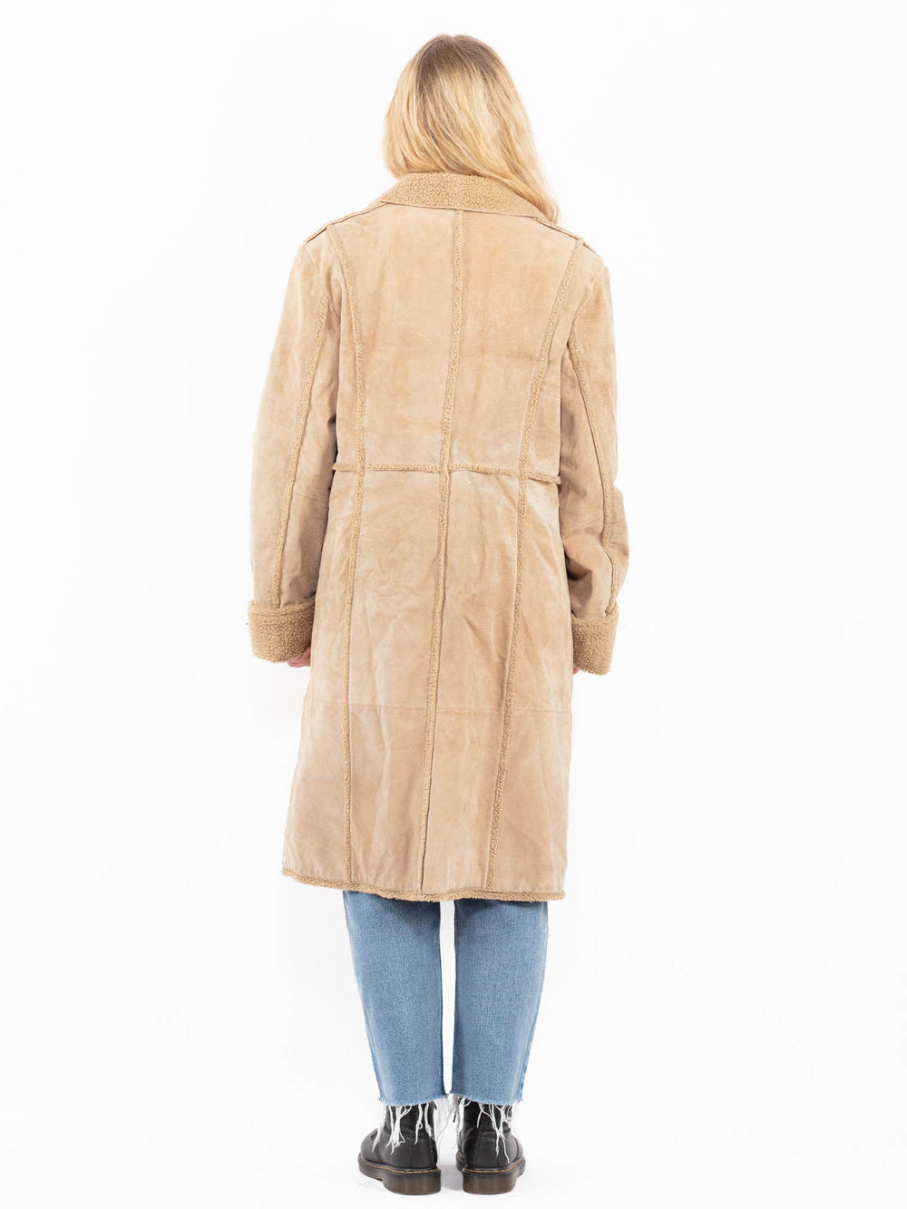 Vintage 90's Women Suede Sherpa Coat in BeigeA0573