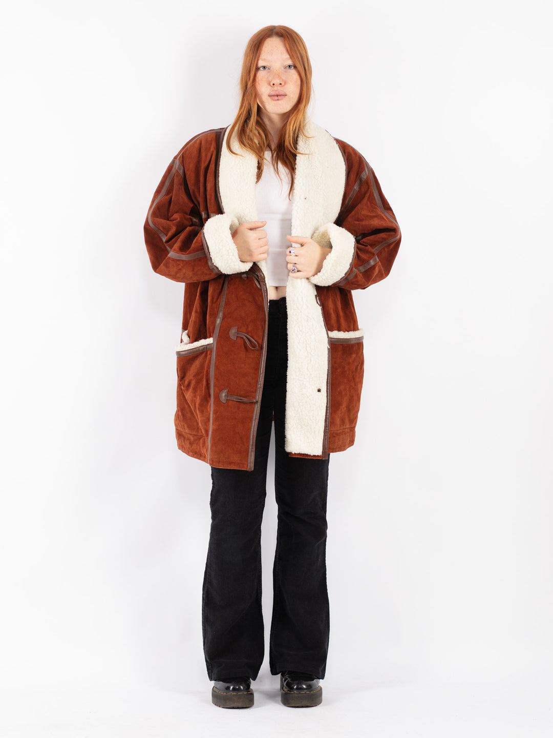 Vintage 90's Women Suede Sherpa Coat in Brown