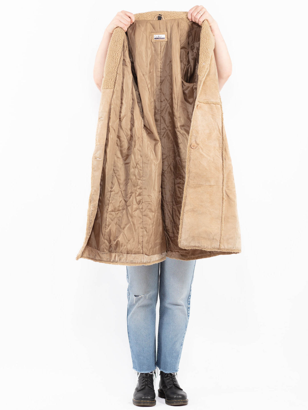Vintage 90's Women Suede Sherpa Coat in BeigeA0573