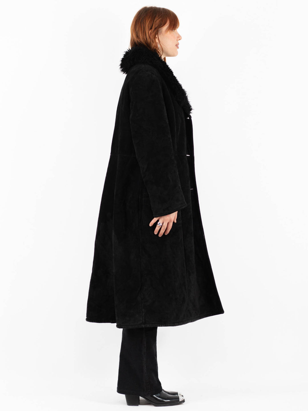 Vintage 90's Women Suede Sherpa Coat in BlackV9822