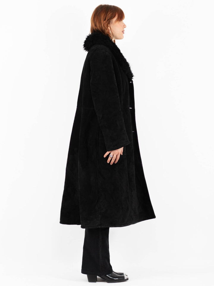 Vintage 90's Women Suede Sherpa Coat in BlackV9822