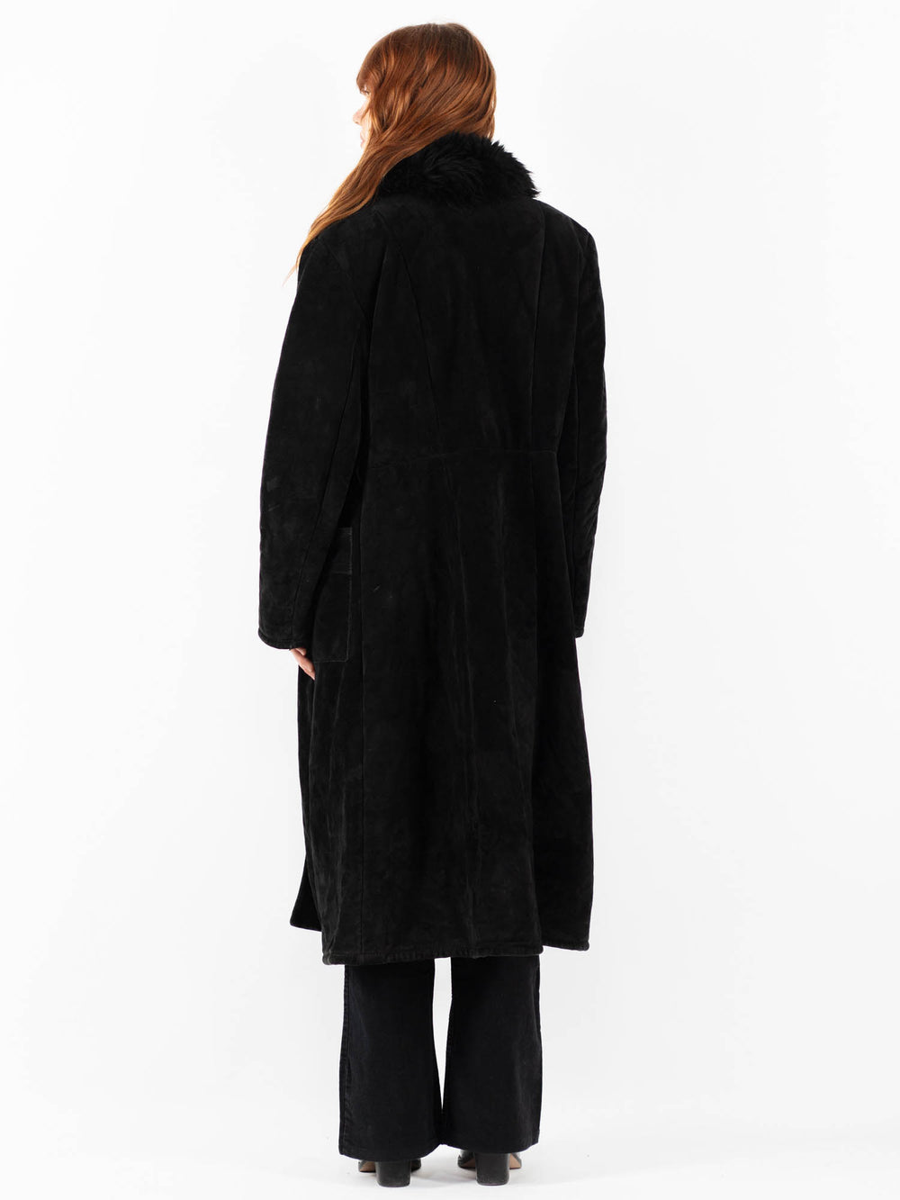 Vintage 90's Women Suede Sherpa Coat in BlackV9822