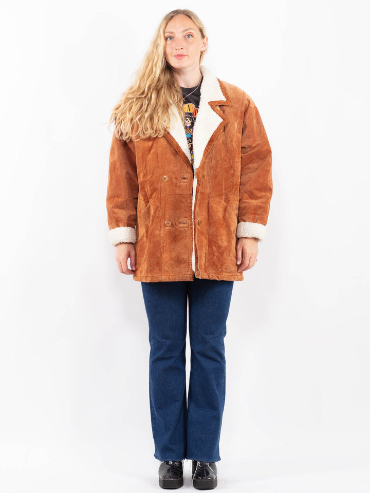 Vintage 90's Women Suede Sherpa Coat in BrownA0460