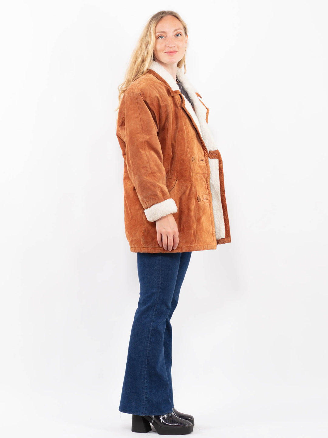 Vintage 90's Women Suede Sherpa Coat in BrownA0460