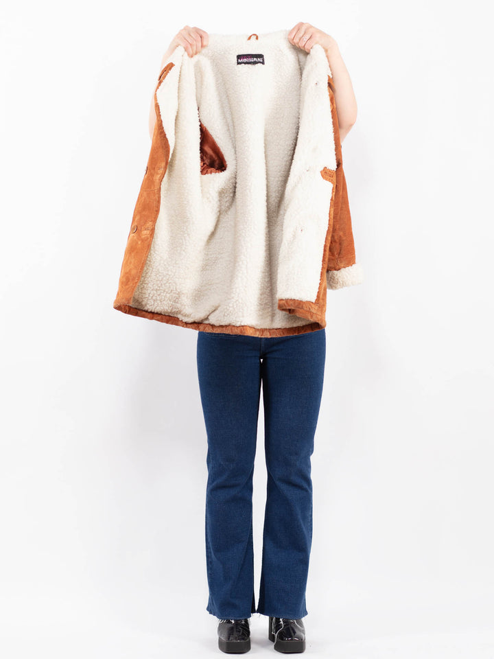 Vintage 90's Women Suede Sherpa Coat in BrownA0460